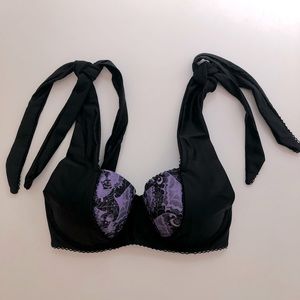 Unique Vintage Brand Bikini Top Black & Purple Size Medium